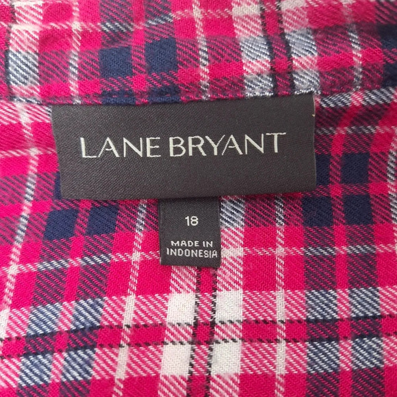 Lane Bryant Plaid Flannel Sz 18 Roll Tab Sleeves High Low Ruffle Hem Popover Top - Picture 12 of 16